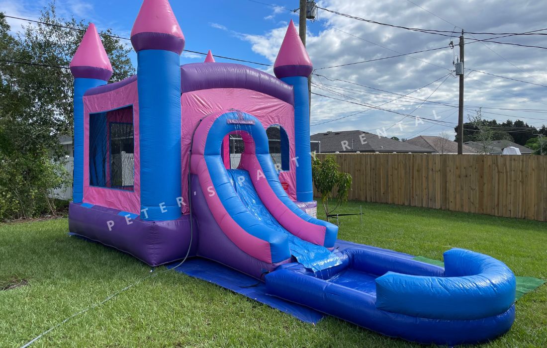 Pink Castle Bounce House Combo with Pool Wet Rental - Peters Party Rental