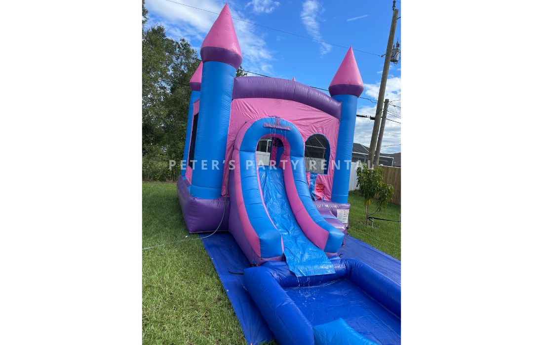 Pink Castle Bounce House Combo with Pool Wet Rental - Peters Party Rental