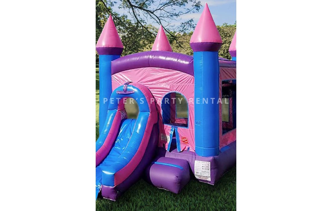 Pink Castle Bounce House Combo with Pool Wet Rental - Peters Party Rental