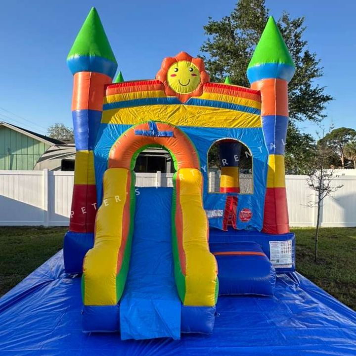 Regular Rainbow Castle Bounce House Dry Rental 1 - Peters Party Rental